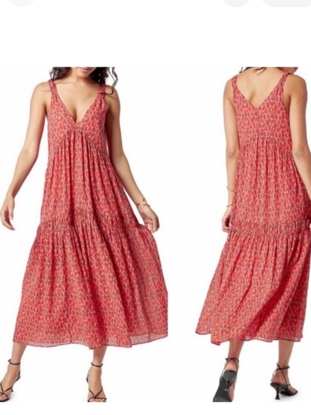 Joie Coral-Red Printed Maxi Dress with Braided Straps